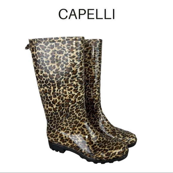 Capelli sz 8 leopard print rain boots wellies - Picture 1 of 9